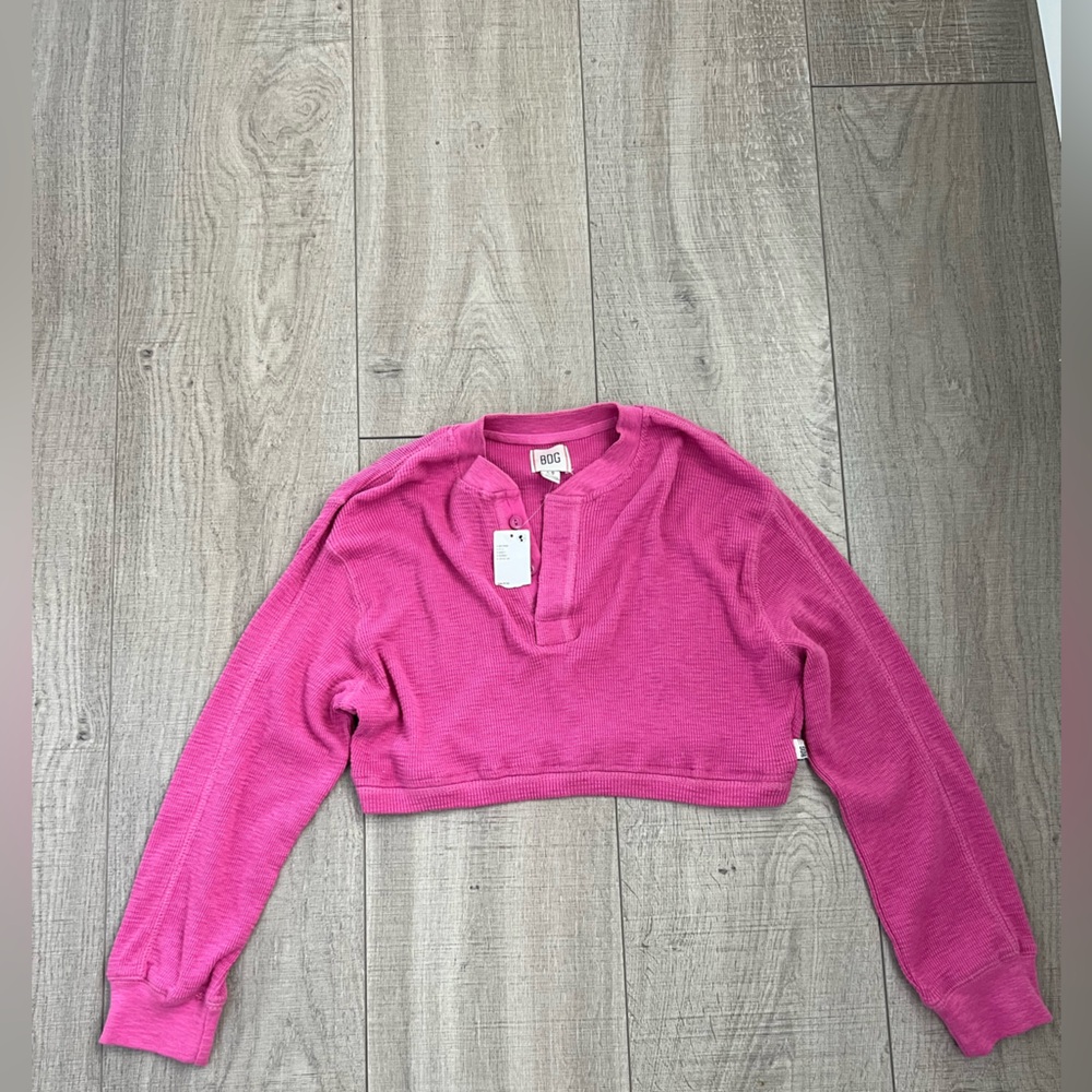 BDG Vibrant Pink Long Sleeve Crop Top